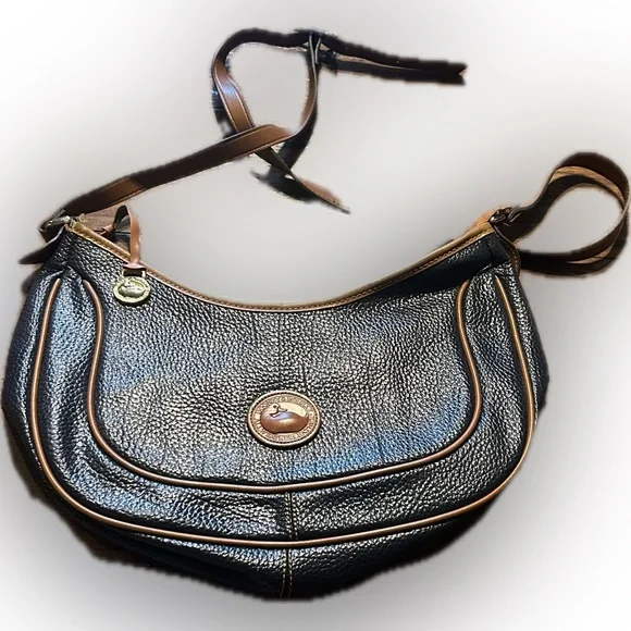 Vintage Dooney & Bourke Black Pebbled Leather Shoulder Bag with Tan Trim - Picture 13 of 14